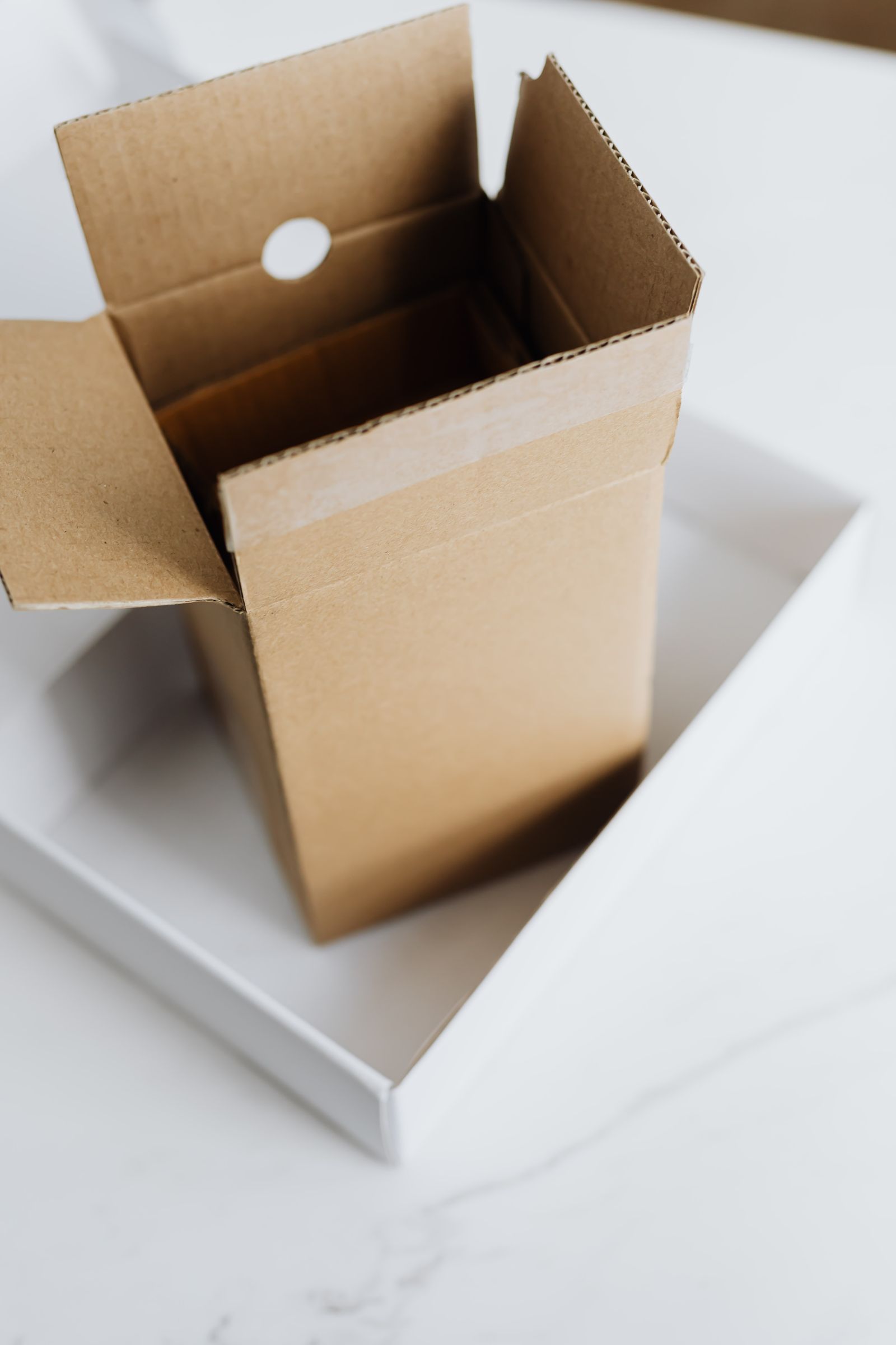 Retail cardboard boxes on a table, from above